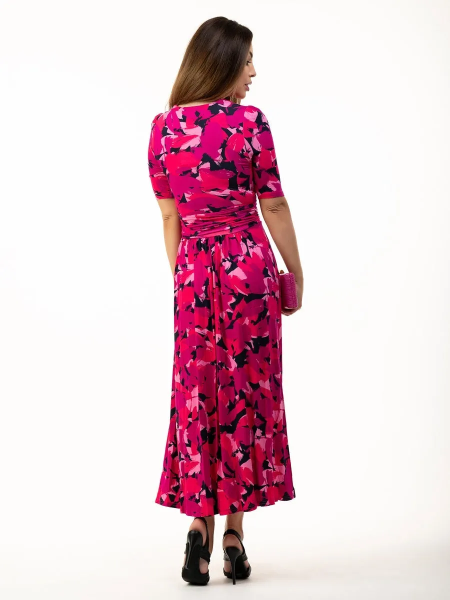 Macara Wrap Maxi Dress | Pink Abstract