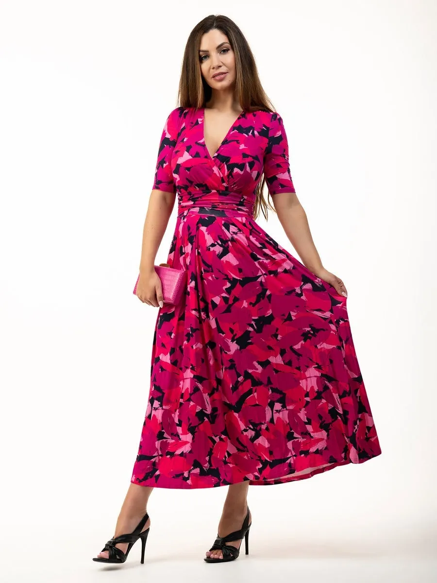 Macara Wrap Maxi Dress | Pink Abstract