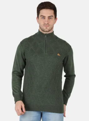 Men Olive Self Design Pullover