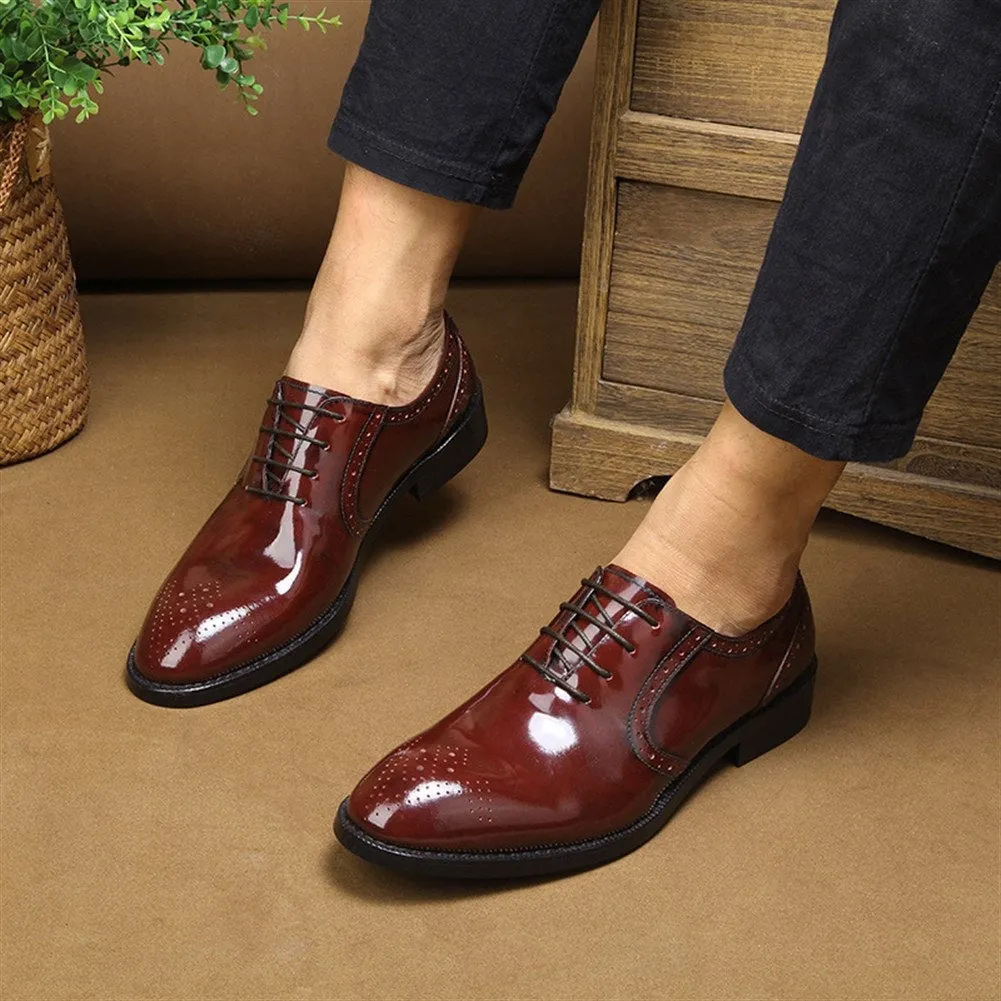 Men Patent Leather Lace Up Flat Formal Shoes