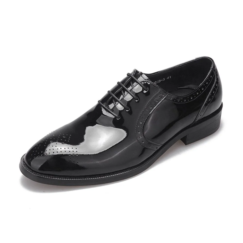 Men Patent Leather Lace Up Flat Formal Shoes