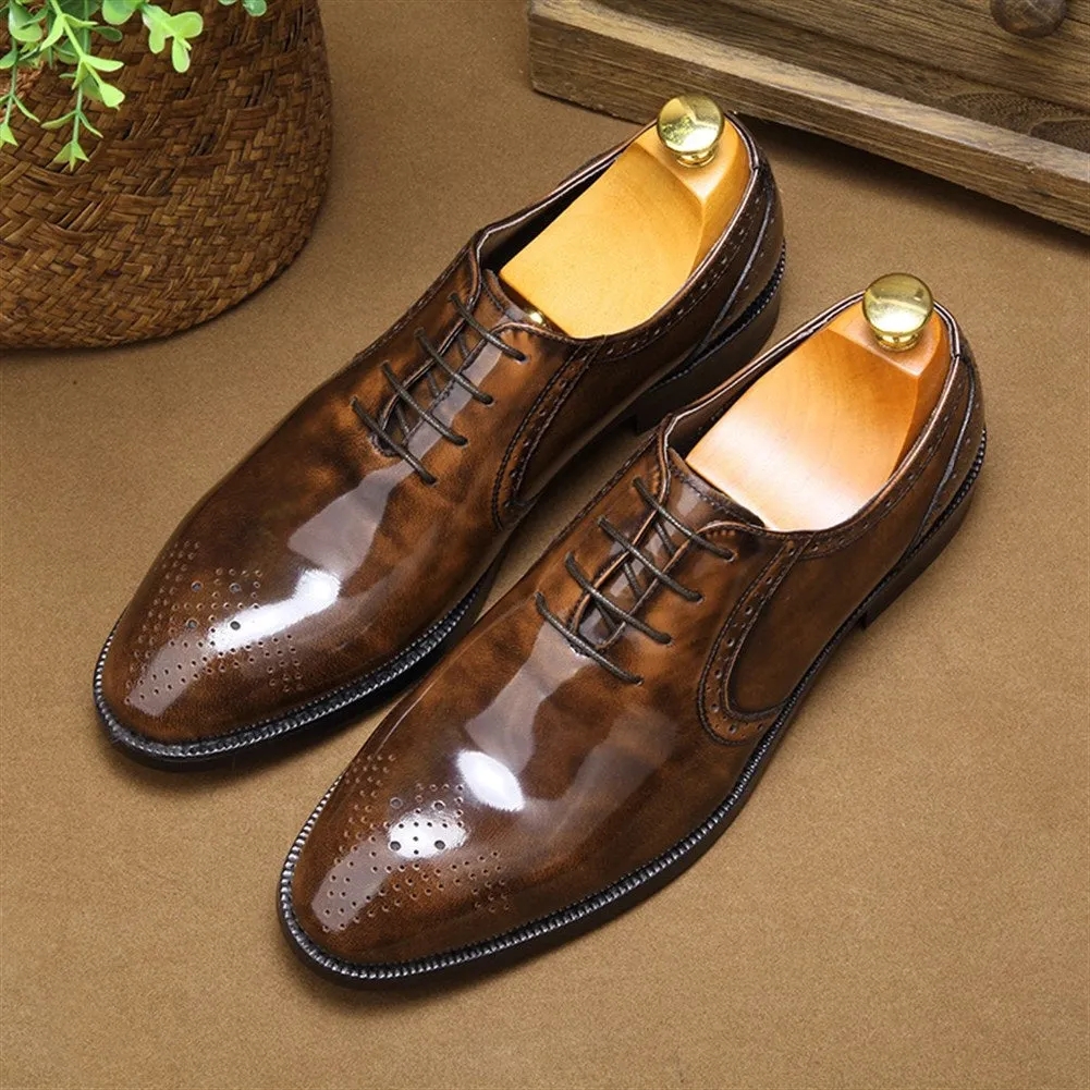 Men Patent Leather Lace Up Flat Formal Shoes