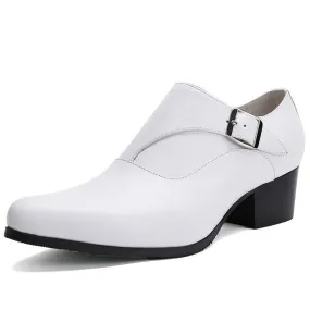 Men Pointed Solid Balck Monk Strap Shoes