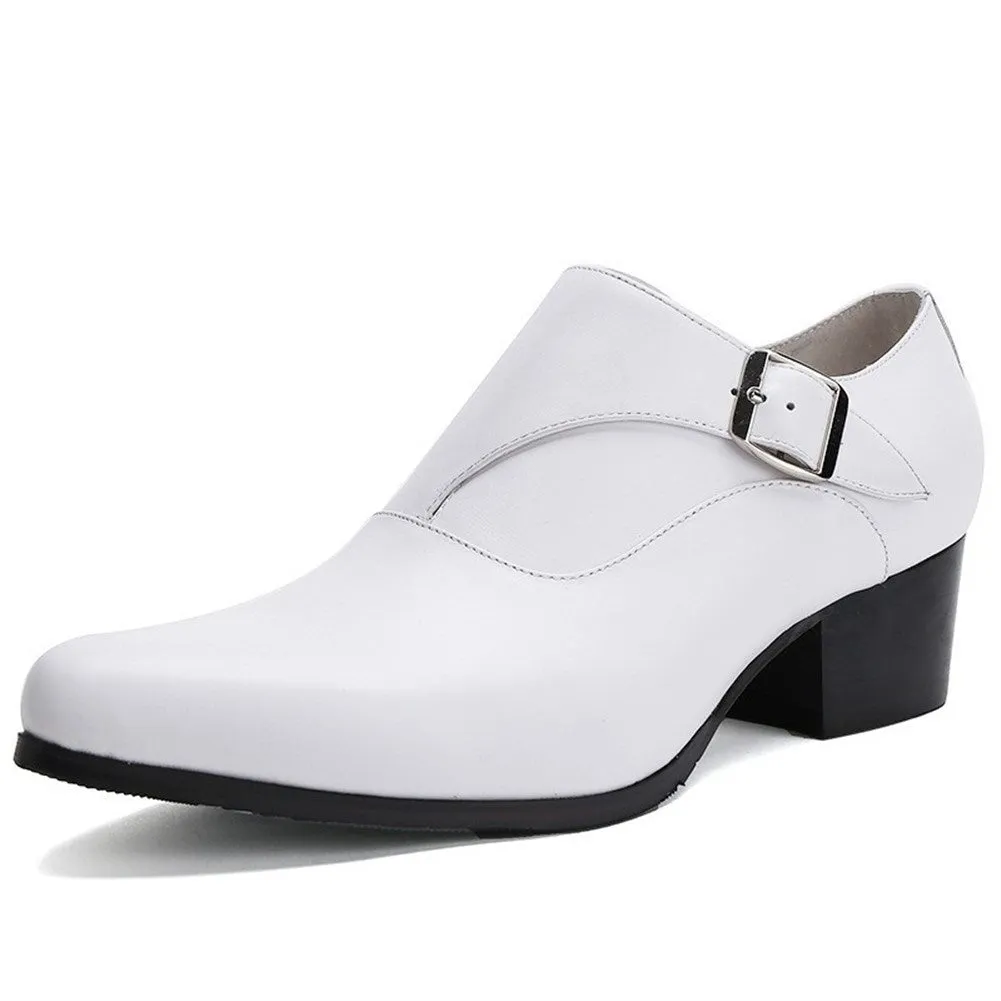 Men Pointed Solid Balck Monk Strap Shoes