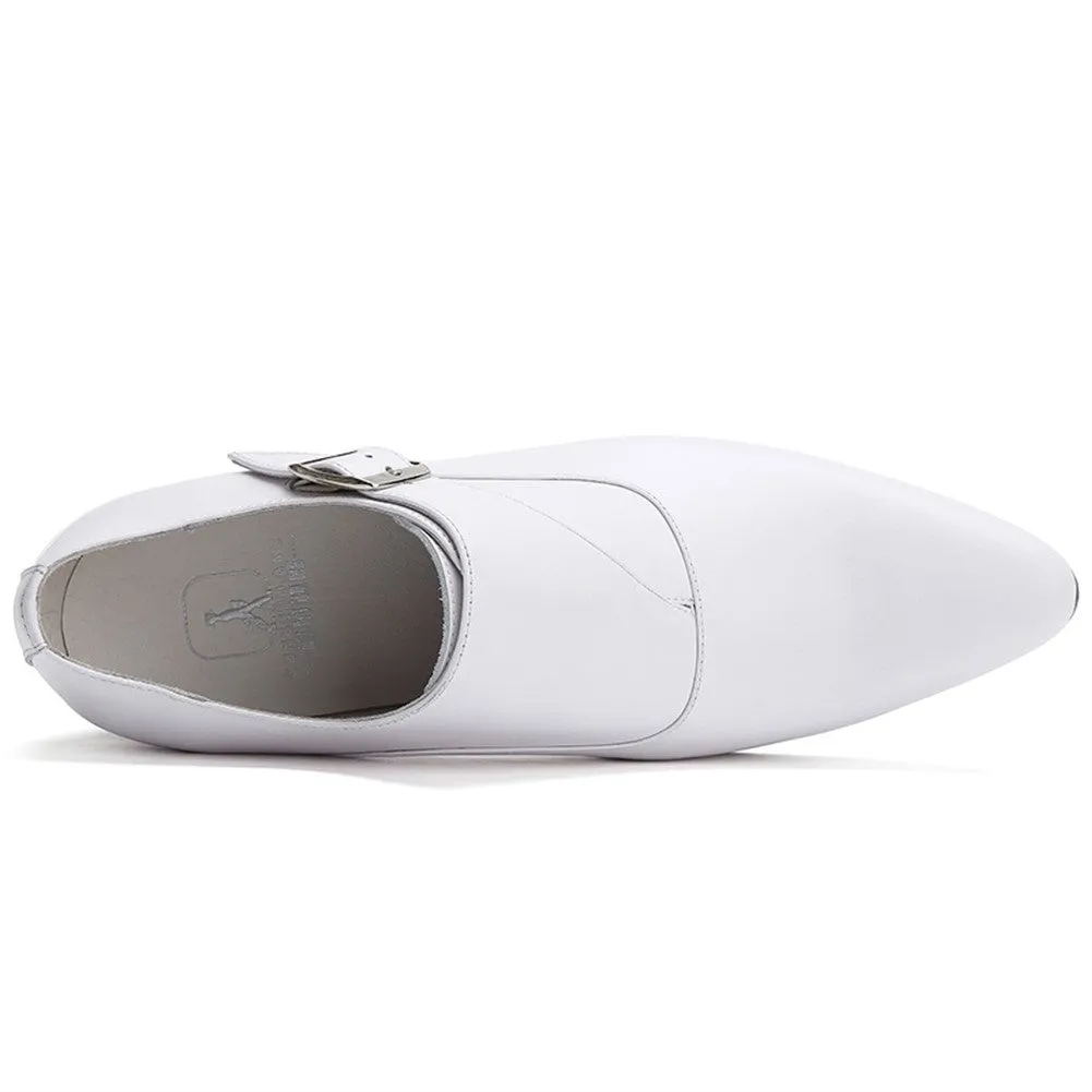 Men Pointed Solid Balck Monk Strap Shoes