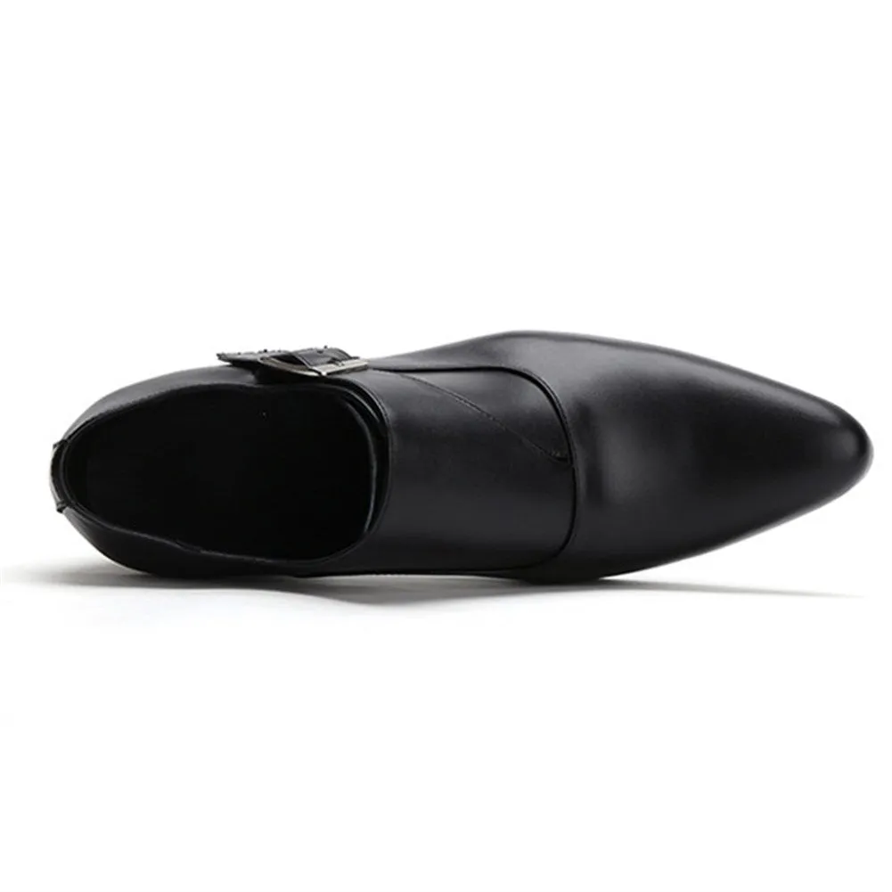 Men Pointed Solid Balck Monk Strap Shoes