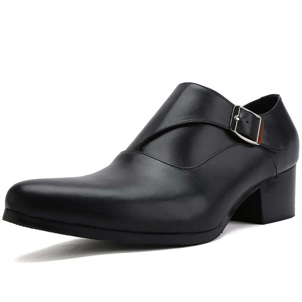 Men Pointed Solid Balck Monk Strap Shoes