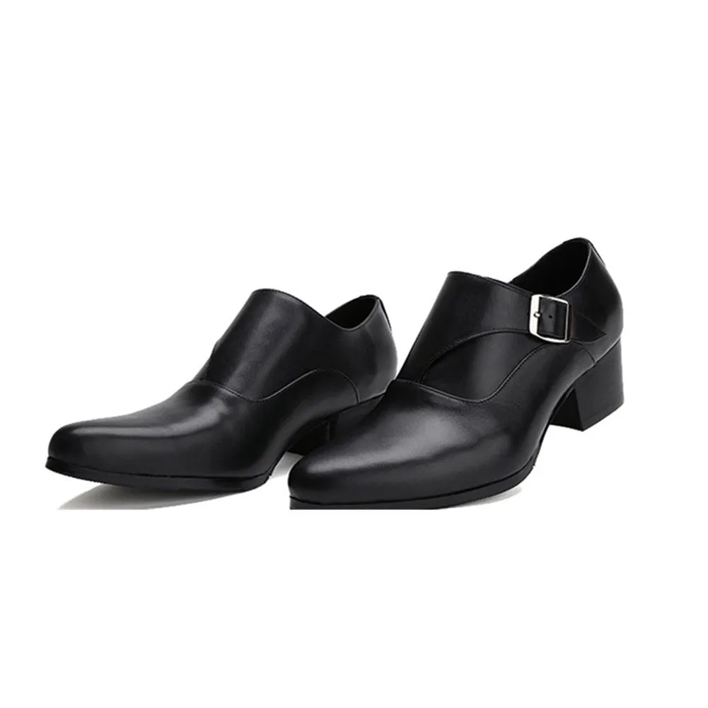 Men Pointed Solid Balck Monk Strap Shoes