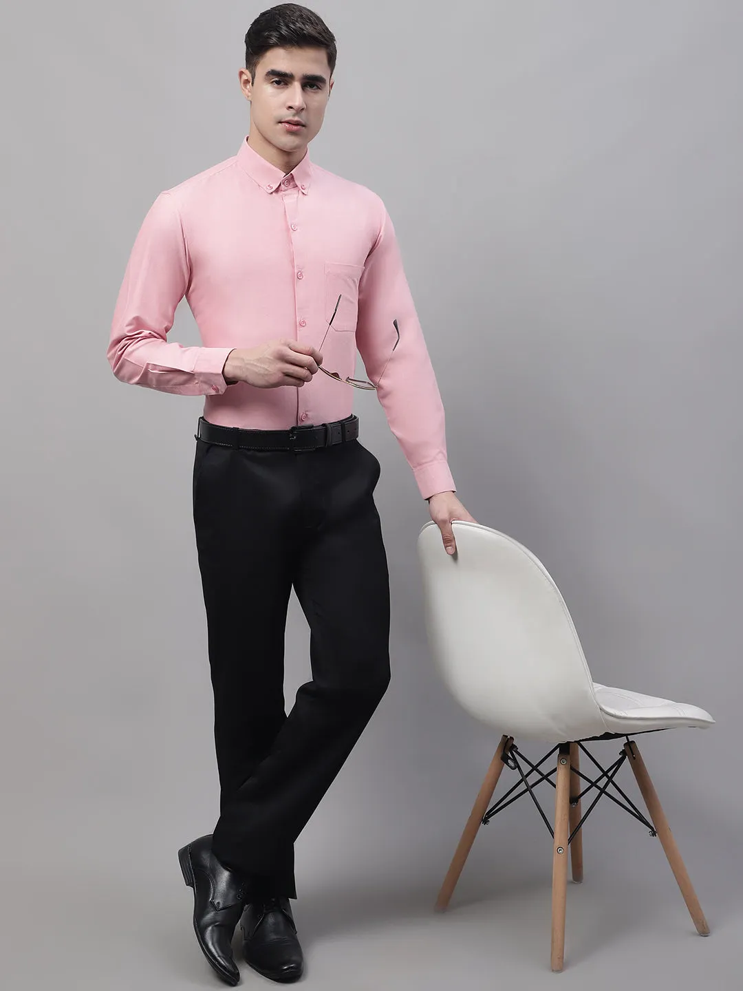 Men'S Coral Cotton Solid Formal Shirt
