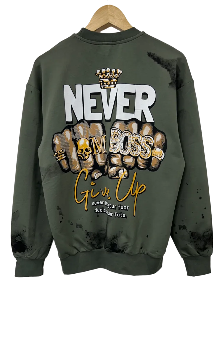 Men's Olive Graphic Sweatshirt Lightweight
