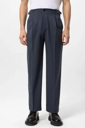 Men's Smoked High-Waisted Buckle Detail Relaxed Fit  Pants - Wessi