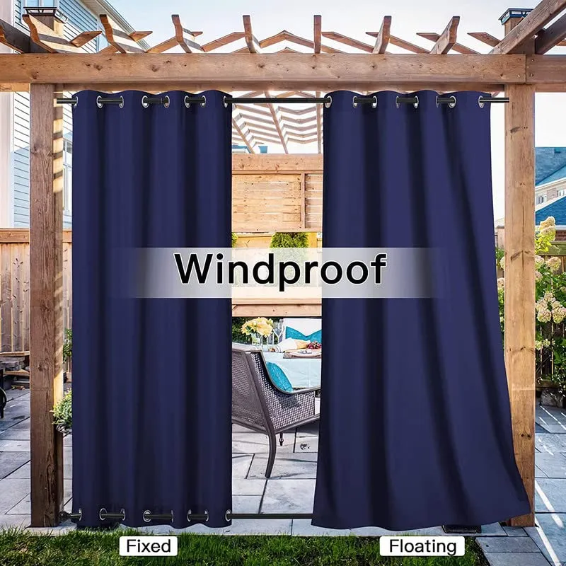 MetDeals - Waterproof & Sun Blockage Top & Bottom SS Eyelet Design Windproof Blackout Outdoor Curtains (Navy Blue, 4.5 X 4.5 Feet, Polyester), Pack of 2