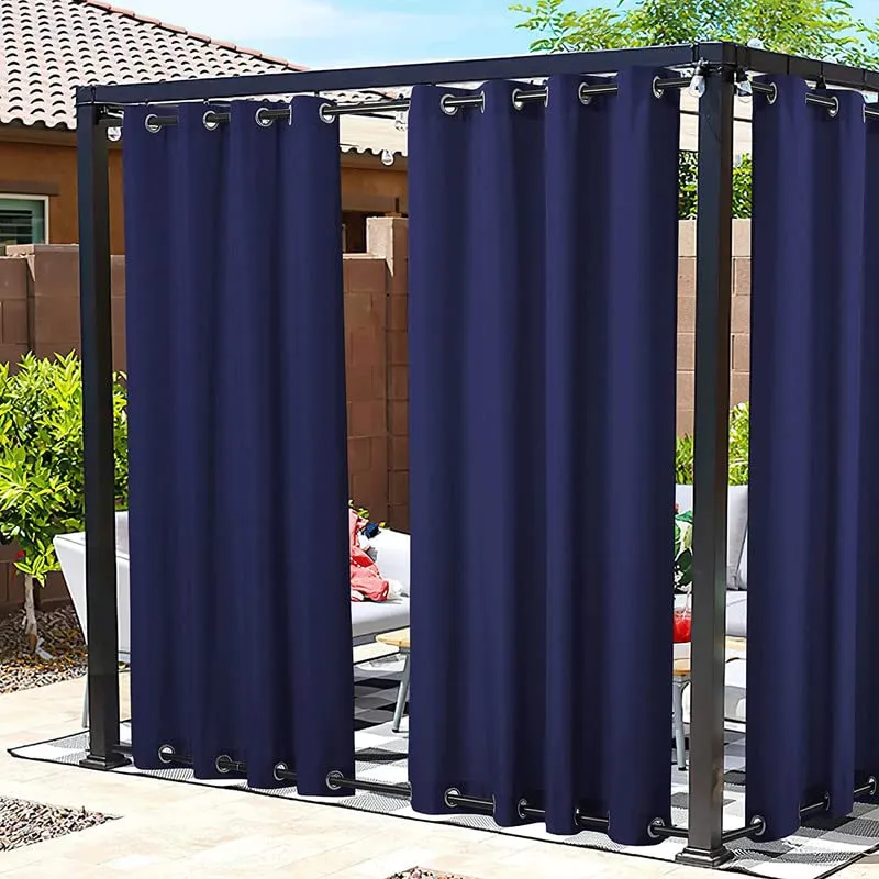 MetDeals - Waterproof & Sun Blockage Top & Bottom SS Eyelet Design Windproof Blackout Outdoor Curtains (Navy Blue, 4.5 X 4.5 Feet, Polyester), Pack of 2
