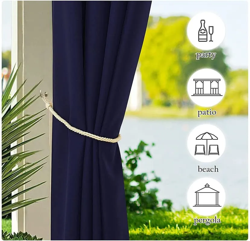 MetDeals - Waterproof & Sun Blockage Top & Bottom SS Eyelet Design Windproof Blackout Outdoor Curtains (Navy Blue, 4.5 X 4.5 Feet, Polyester), Pack of 2