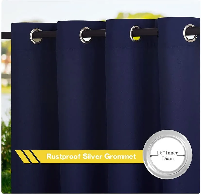 MetDeals - Waterproof & Sun Blockage Top & Bottom SS Eyelet Design Windproof Blackout Outdoor Curtains (Navy Blue, 4.5 X 4.5 Feet, Polyester), Pack of 2