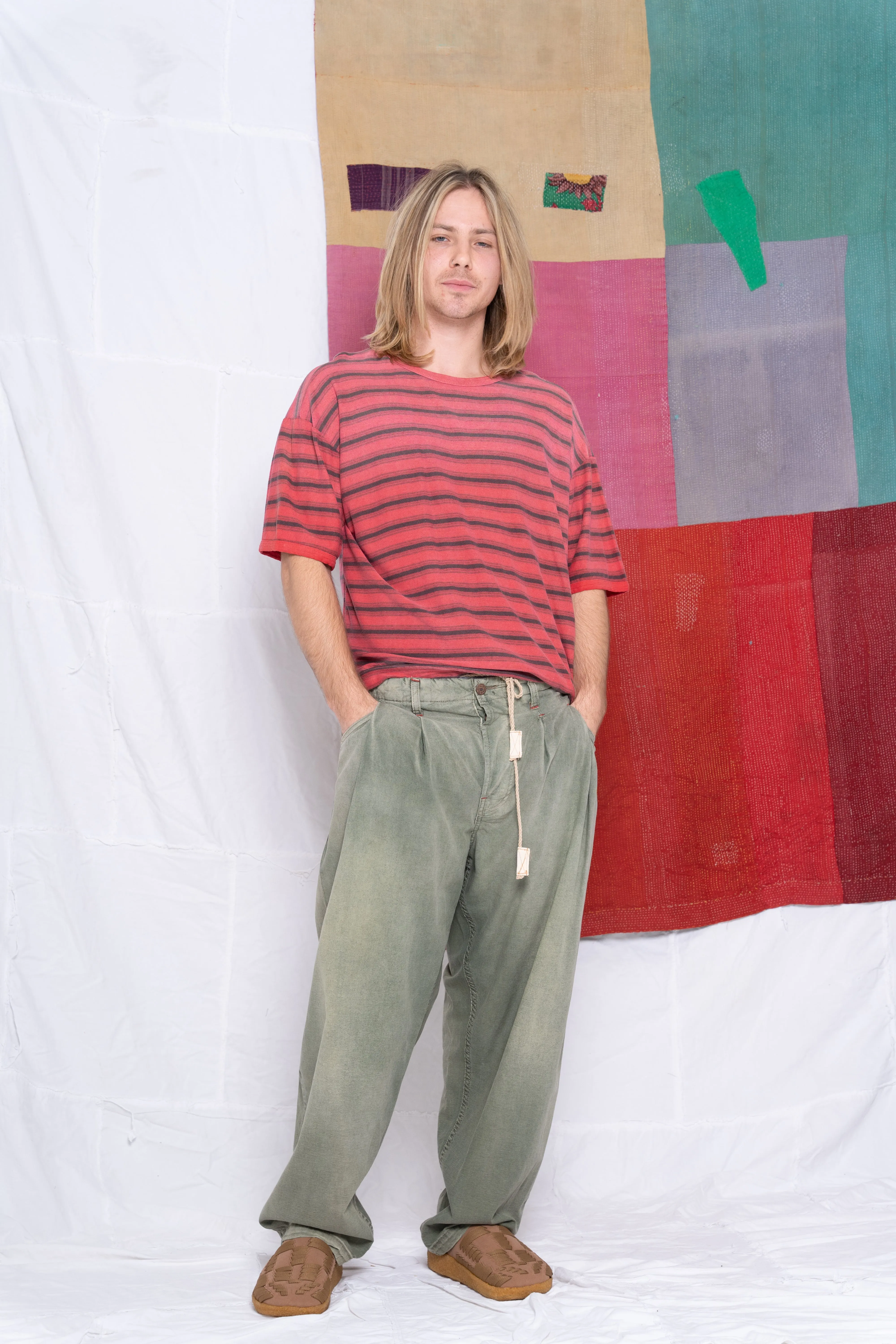 Model T. Hemp Stripes Sunfaded Dye Red