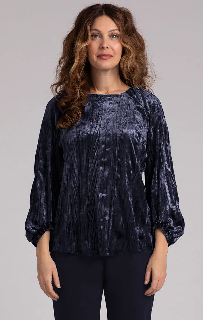 Move Pullover w/ Half Elastic Cuff, Crinkle Velvet