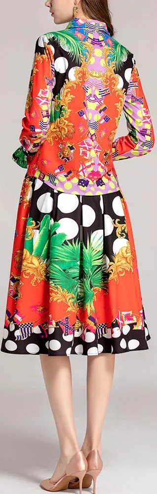 Multi Colored Printed Blouse and Skirt Set