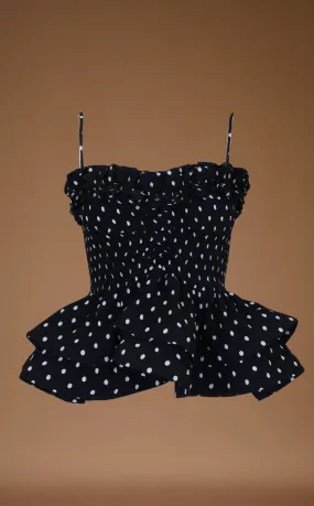 NAMIBIA TOP- PLEATED BLACK POLKA -PREORDER