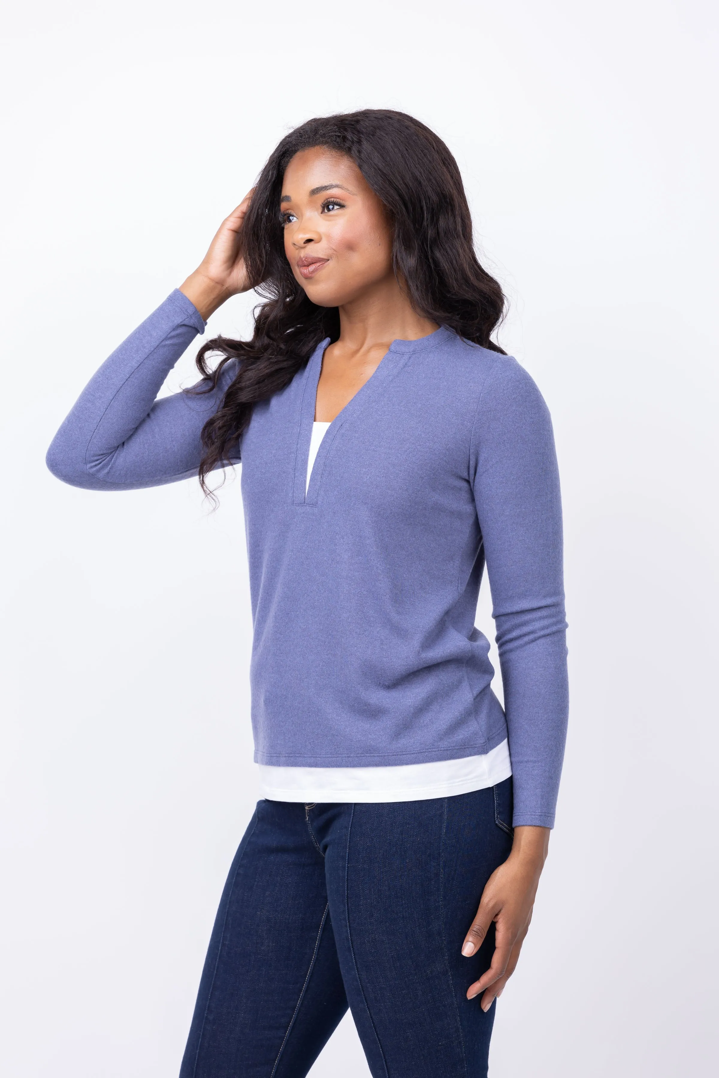 Nic Zoe Cozy Layer Top in Cornflower