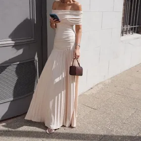 Off-the-shoulder Sexy Slim Fit Pleated Strapless Maxi Dress