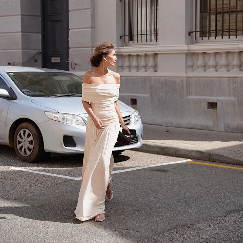 Off-the-shoulder Sexy Slim Fit Pleated Strapless Maxi Dress