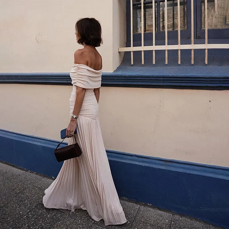 Off-the-shoulder Sexy Slim Fit Pleated Strapless Maxi Dress