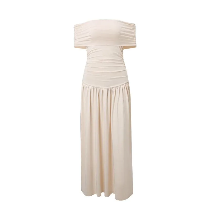 Off-the-shoulder Sexy Slim Fit Pleated Strapless Maxi Dress