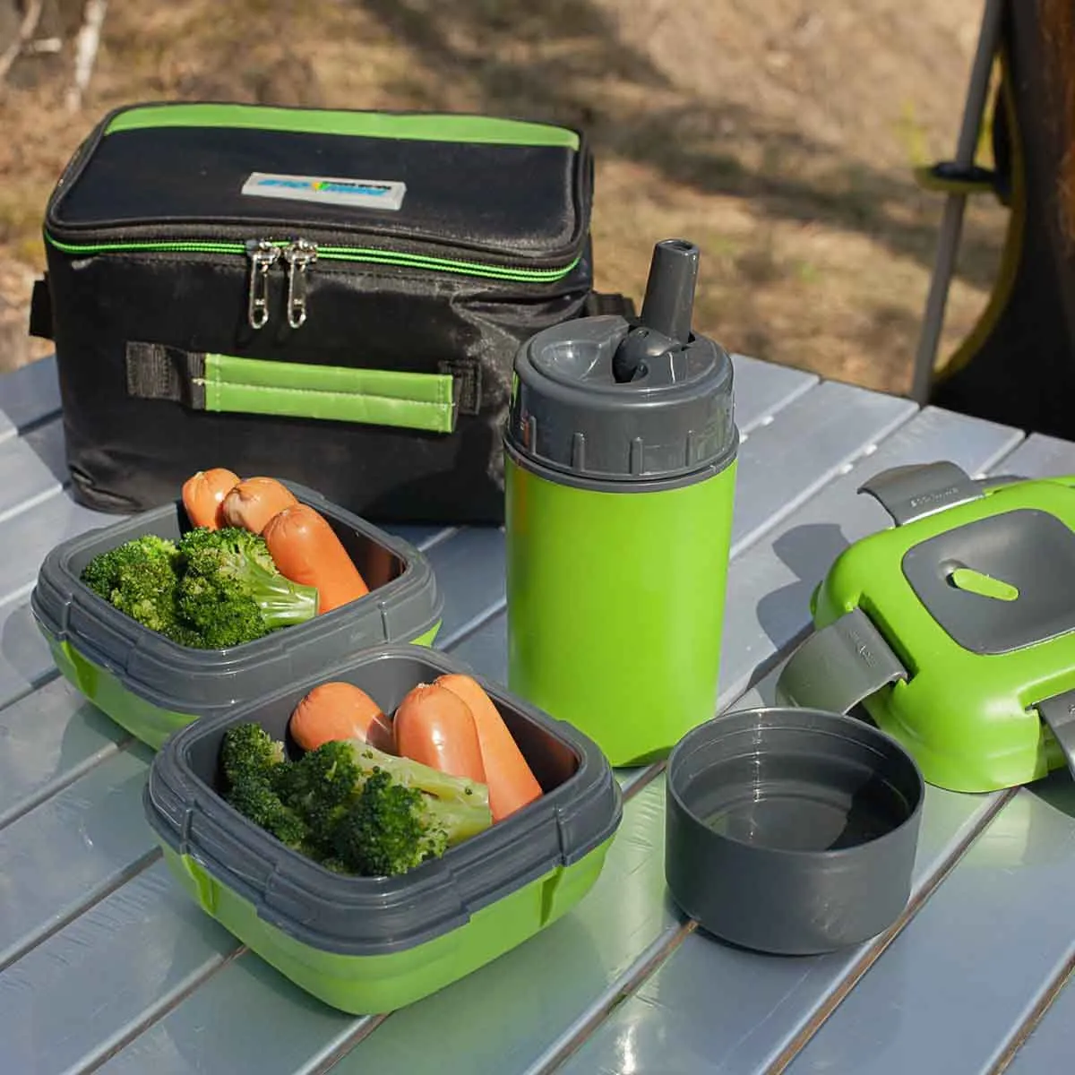 Paloma Set of Two Green Plastic Lunch Boxes | 20 oz Bottle | Insulated Bag