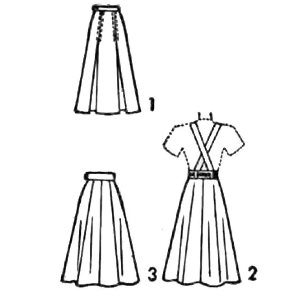 PDF - 1940s Sewing Pattern: Day Skirt with Suspenders /Braises -  Waist 24” (61cm) - Instantly Print at Home