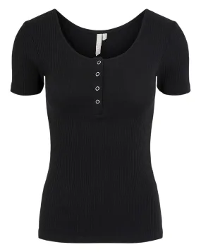 Pieces Ribbed Top Black XL