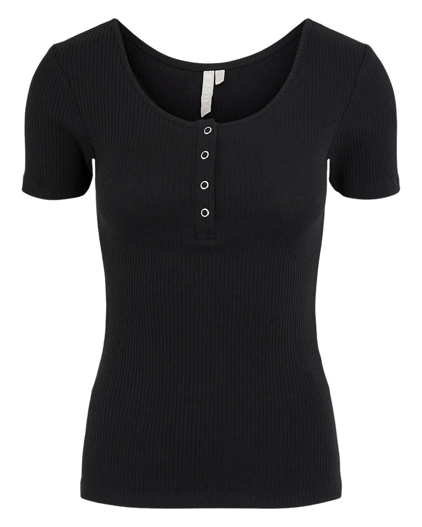 Pieces Ribbed Top Black XL