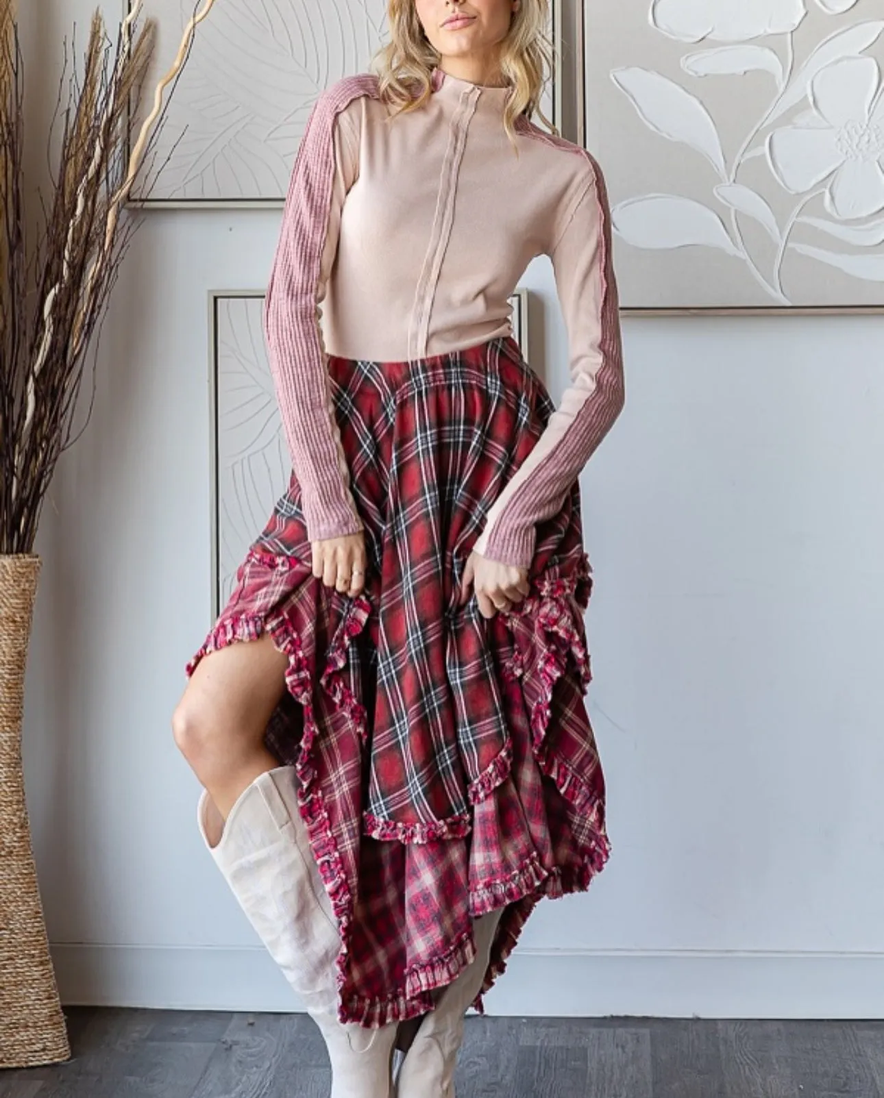 Plaid Tiered Skirt