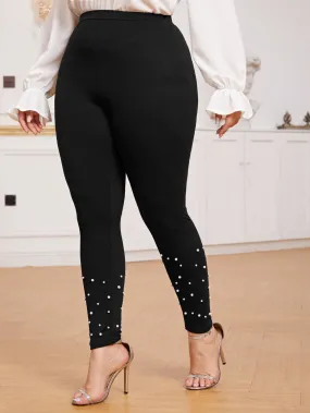 Plain Beaded Long Plus Size Leggings