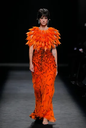 Pleated Dress with Feathered Bodice