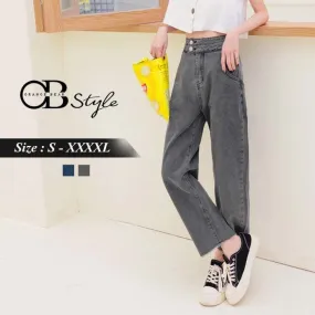 POCKET HIGH WAIST FRAYED HEM WASHED DENIM JEANS