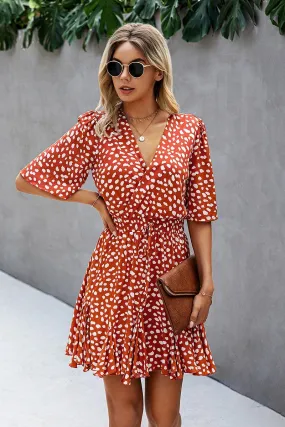Polka Dot Wrap Dress Rust