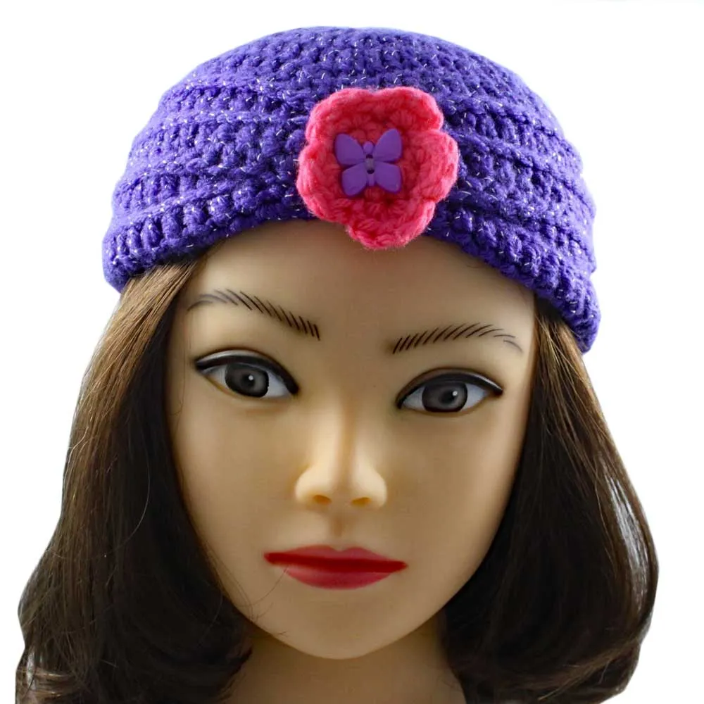 Purple and Pink Princess Turban Crochet Kids Beanie Hat - STXH13