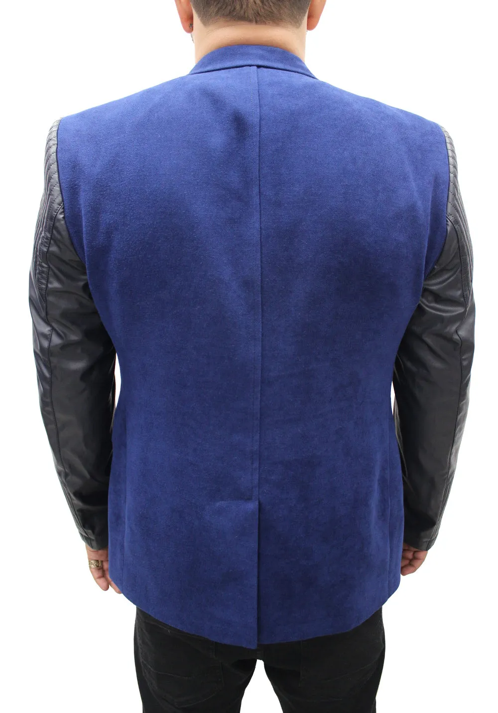 "Vegas" Sax Blue Blazer With Leather Details On Sleeve