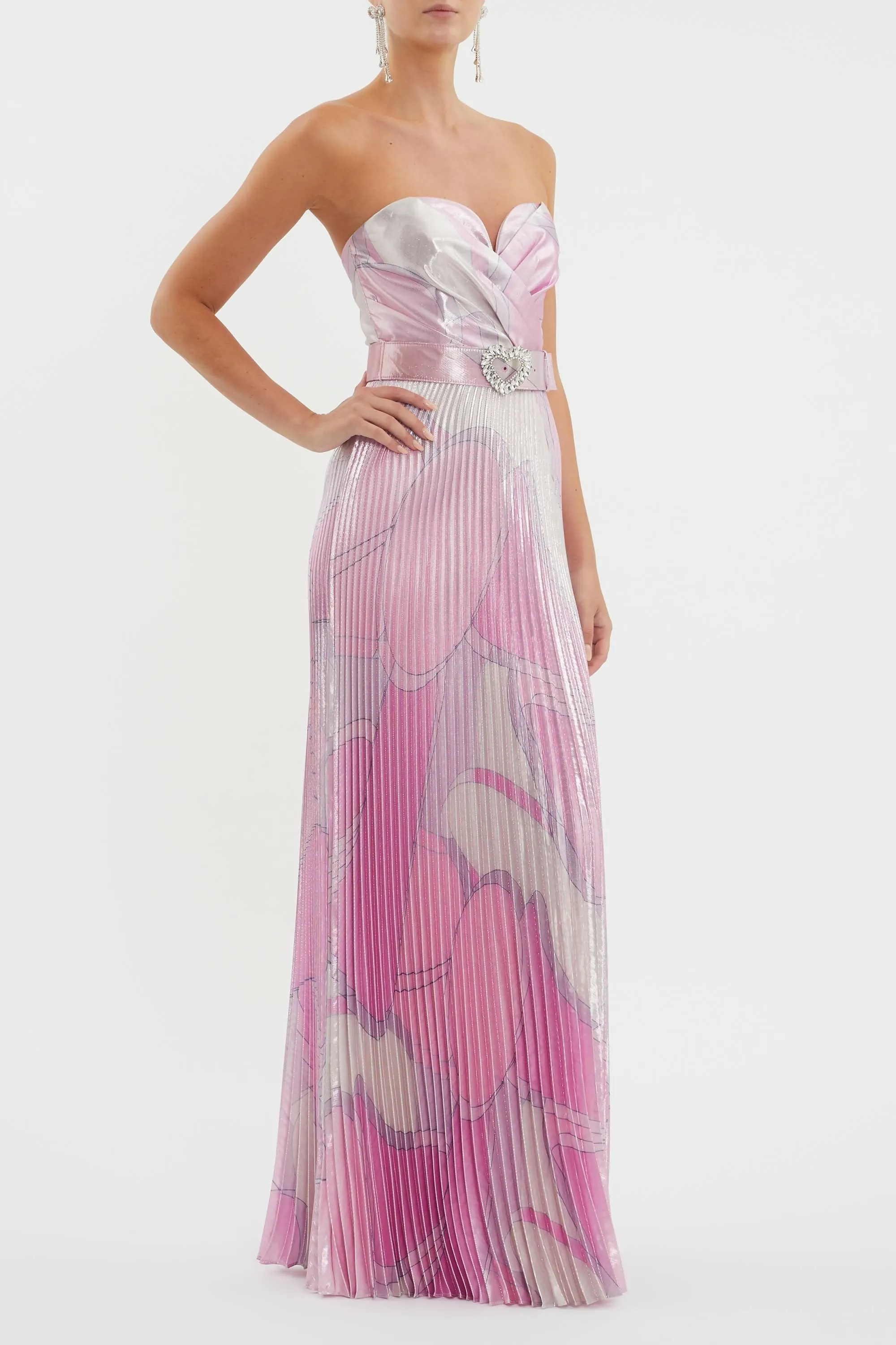 Rebecca Vallance The Samar Strapless Gown Pink Print Size 10