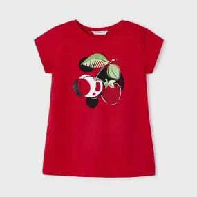 RED GRAPHIC SHORT SLEEVE T-SHIRT FOR GIRLS