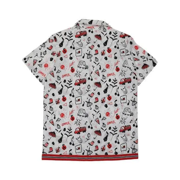 RED LONG SLEEVE AND WHITE DOODLE SHORT SLEEVE SHIRT SET