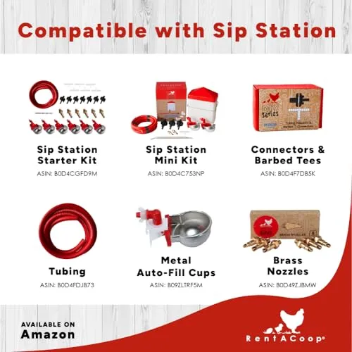 RentACoop DIY Sip Station Watering System Starter Kit; Includes Tubing, Brass Nozzles, Metal Auto-Fill Cups, Tubing Adaptors, T-Connectors, and 11mm Drill Bit; Great for Rabbits, and More