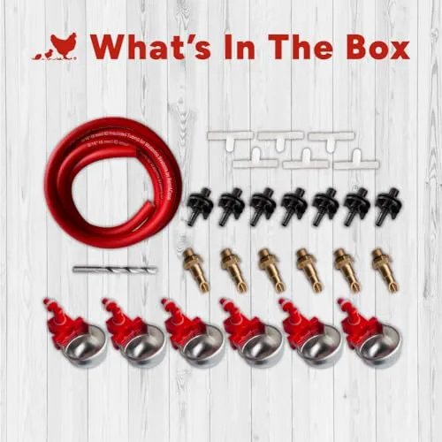 RentACoop DIY Sip Station Watering System Starter Kit; Includes Tubing, Brass Nozzles, Metal Auto-Fill Cups, Tubing Adaptors, T-Connectors, and 11mm Drill Bit; Great for Rabbits, and More