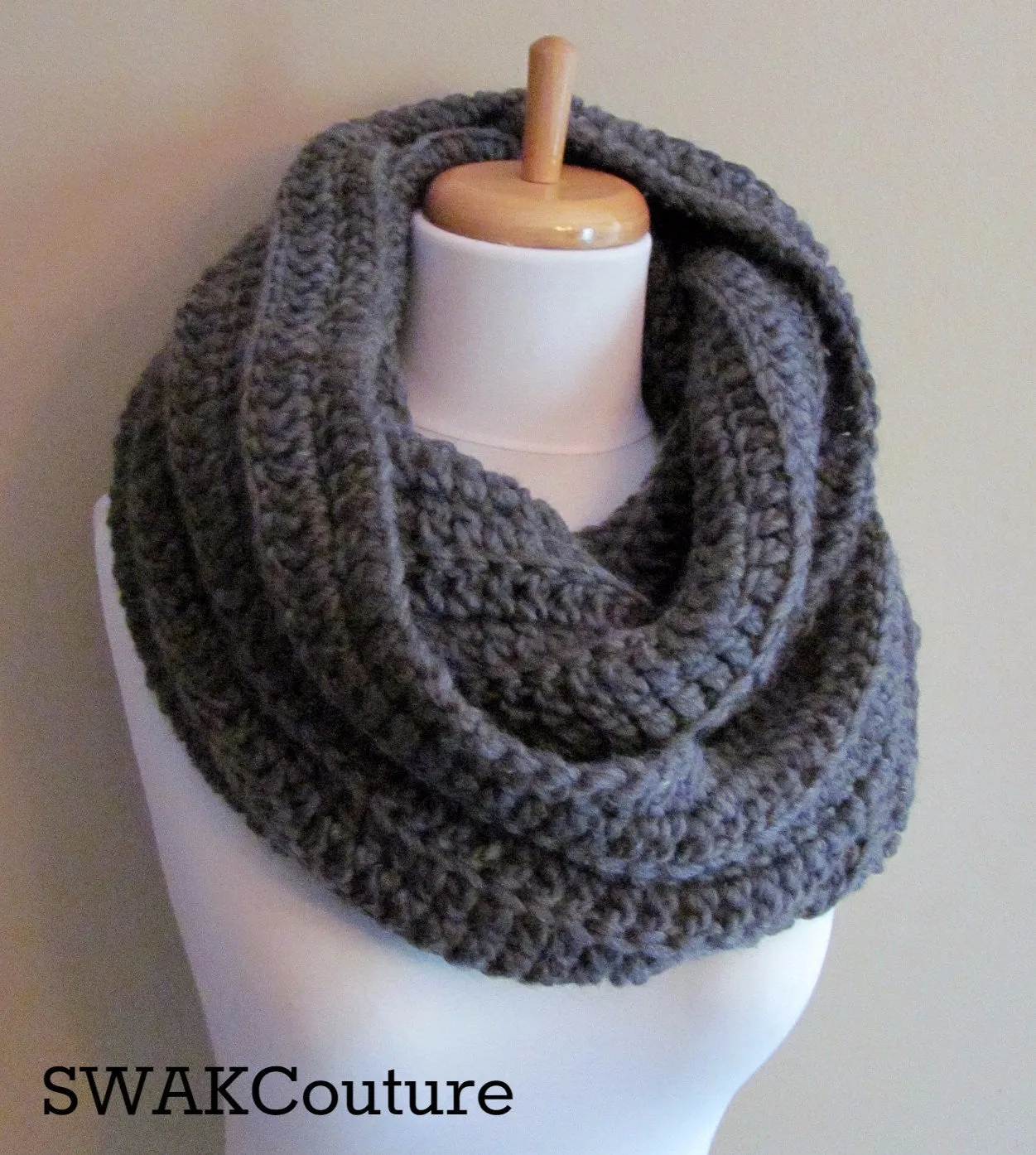 Ribbed Eternity Scarf 100% Wool - Black or Choose Your Color