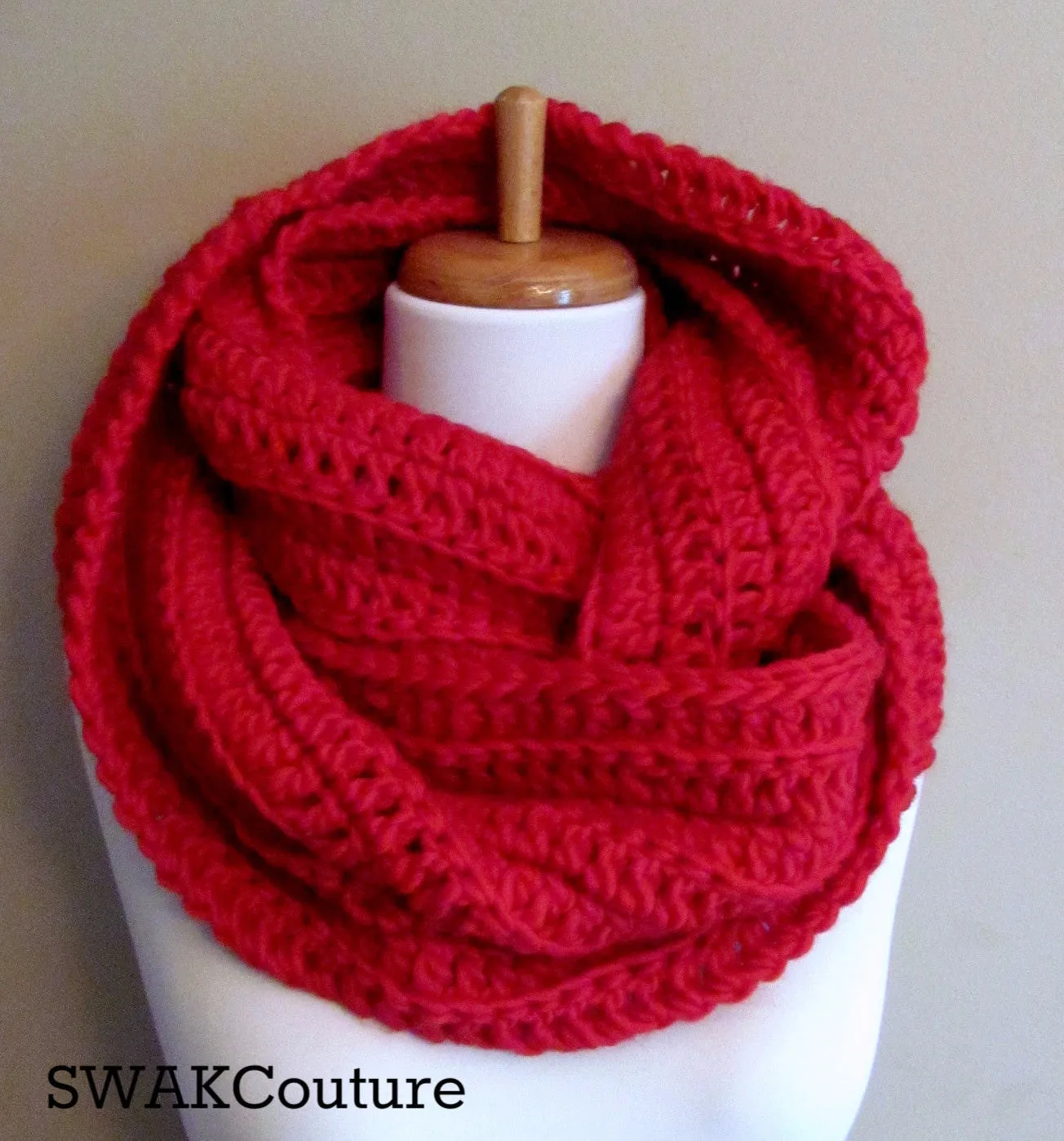 Ribbed Eternity Scarf 100% Wool - Black or Choose Your Color