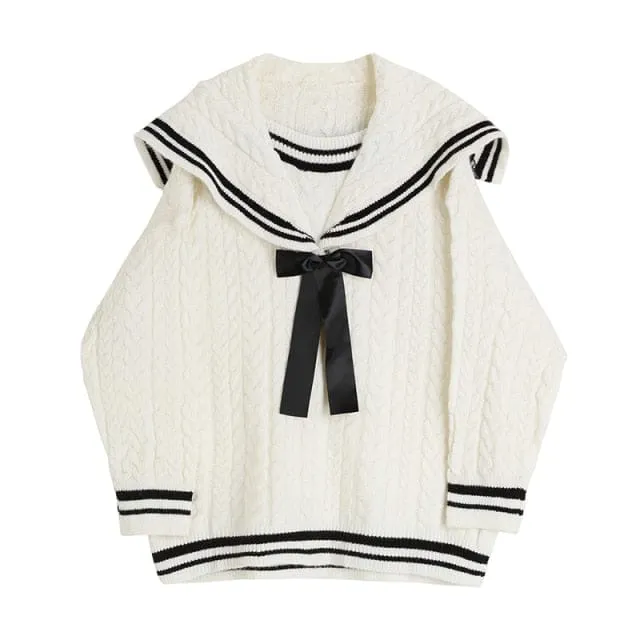 Sailor Collar Knitted Kawaii Oversize Pullover