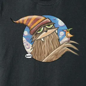 Sasquatch in Hat with Bird Dark Heathered Gray Unisex T-Shirt | Wearable Art by Seattle Mural Artist Ryan "Henry" Ward