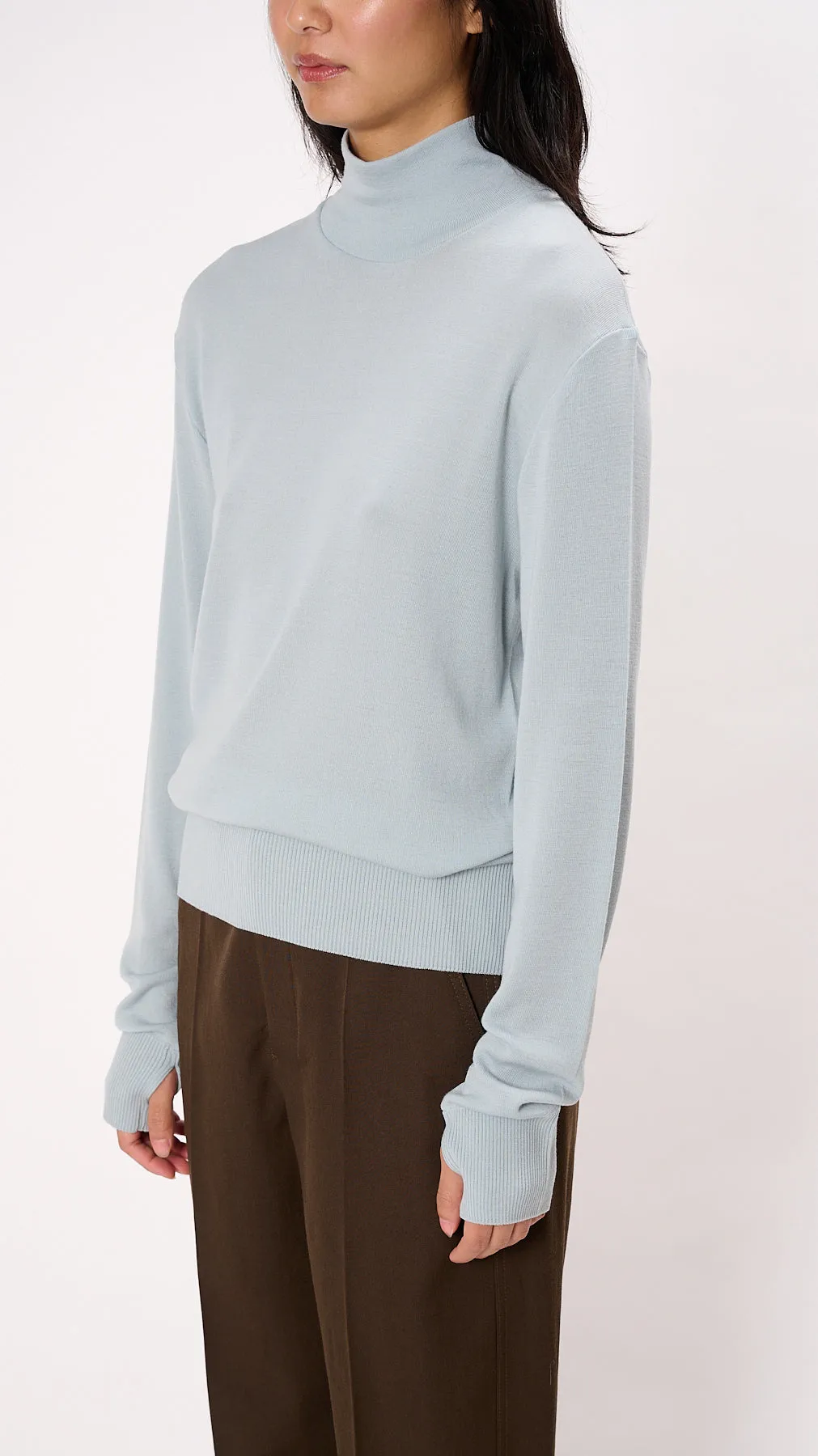 Seamless Turtleneck Top in Cloud Blue