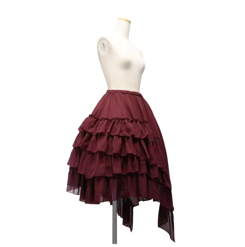 【Sheglit】シェグリット　アシンメトリーフリルスカート　ボルドー